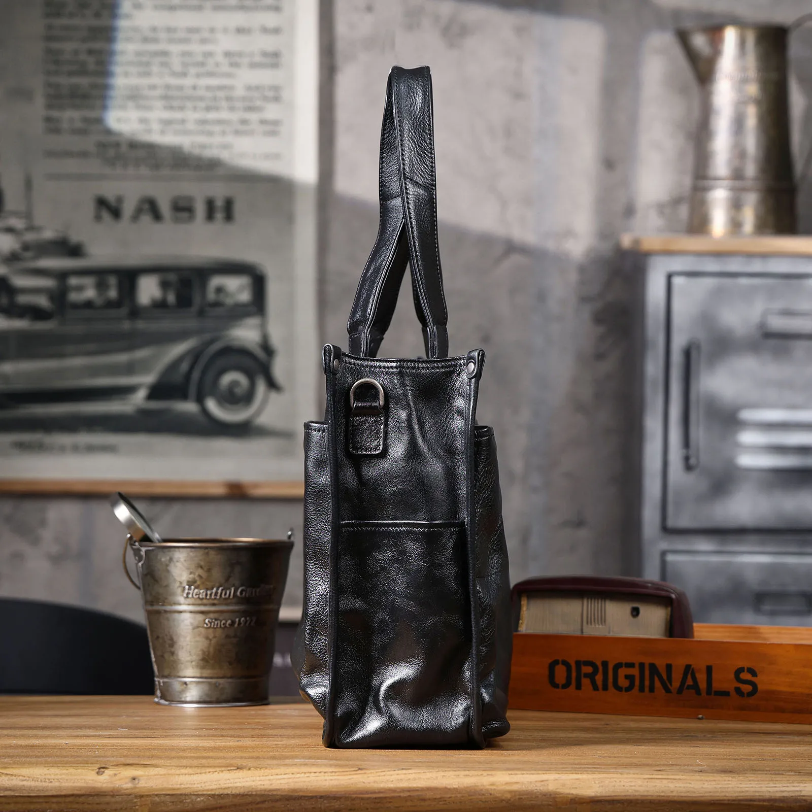 S.WORKER Premium Echtleder Business-Handtasche Herren 14" Laptop-Tasche Vollnarbenleder-Aktentasche für Arbeit & Business – Detail 8