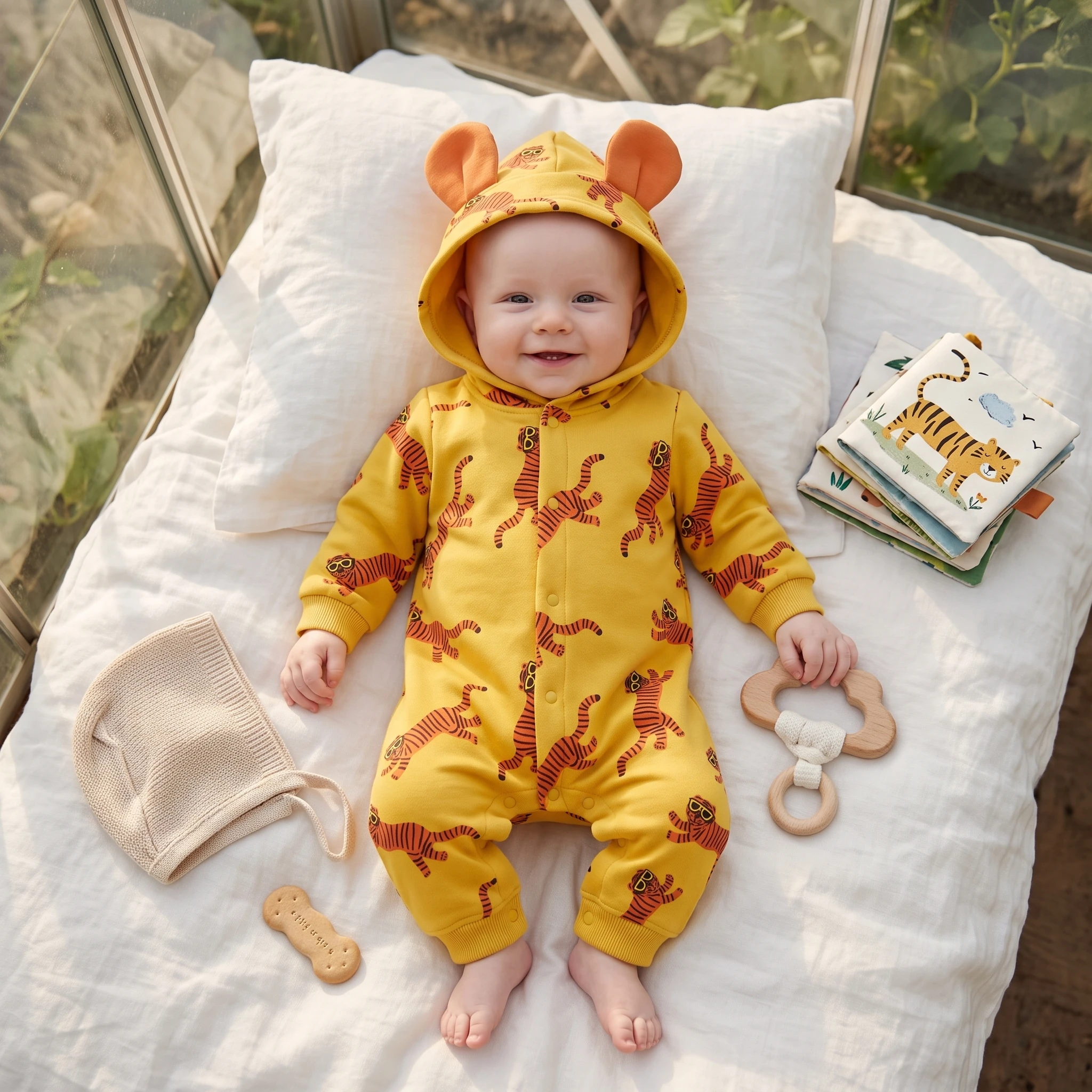 Thickened Hooded Toddlers Clothing Winter Long Sleeve Warm Baby Boys Rompers Cute Tiger Printing