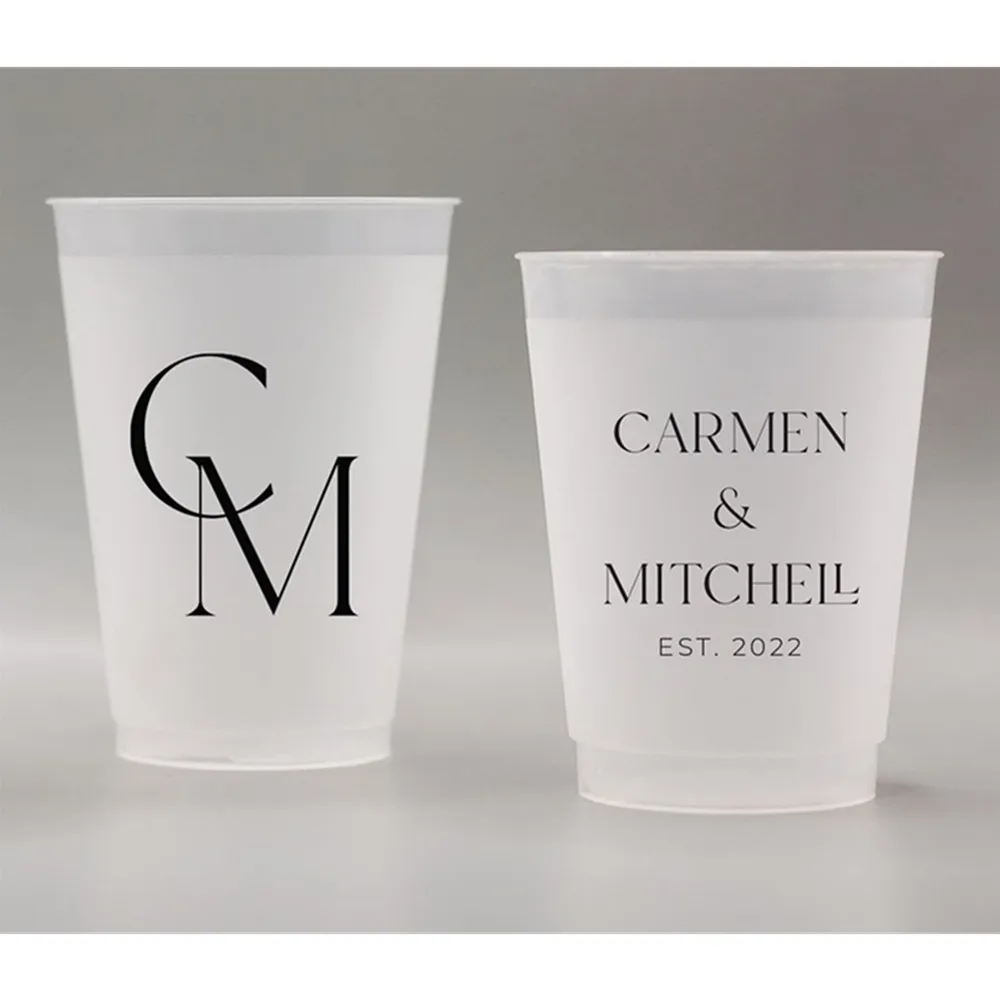 

Customized Frosted Shatterproof Flex Cups, Personalized Wedding Favor Cups, Wedding Favors, Minimalistic Wedding, Modern Wedding