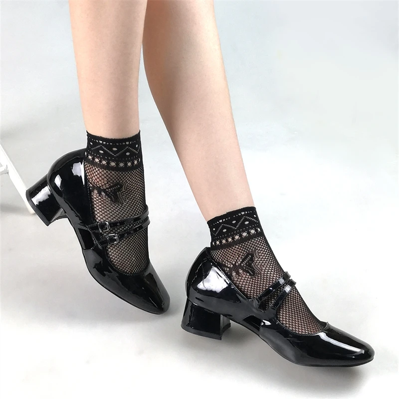 Women\'s Black Fishnet Ankle Socks Retro Floral Dress Hollow Out Nylon Elastic In Patterned Short Socks