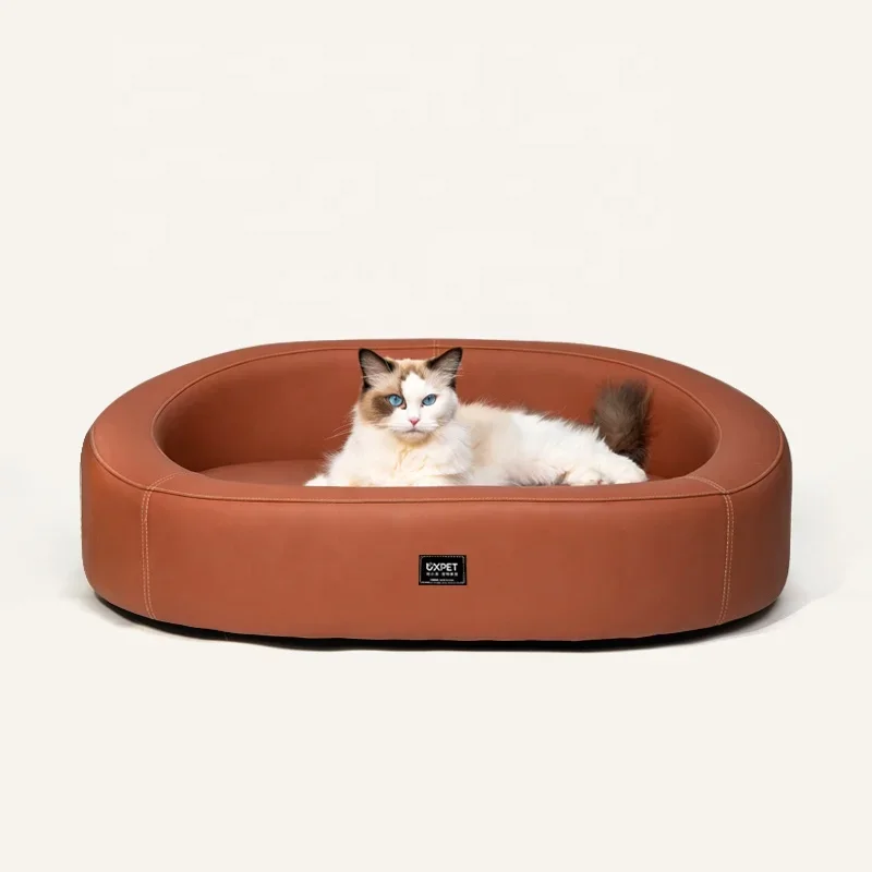 Indoor luxury small puppy medium large dog kitty cat bed wooden top quality customized leather anti-grappling human pet sofa