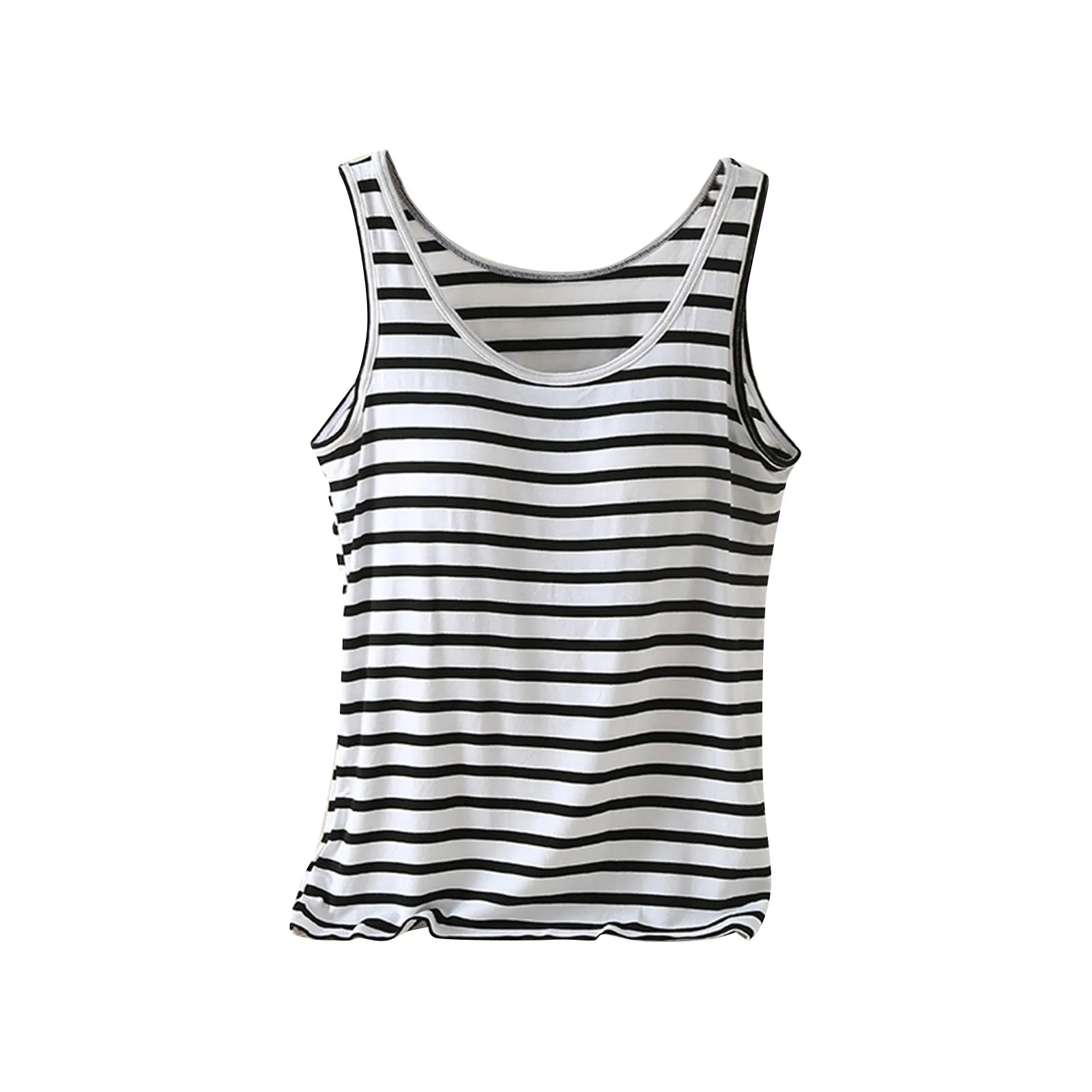 Ladies’ Breathable Striped Sleepshirt with Chest Support - Round Neck Cool Sleepwear Summer Home Leisure Bralette Top