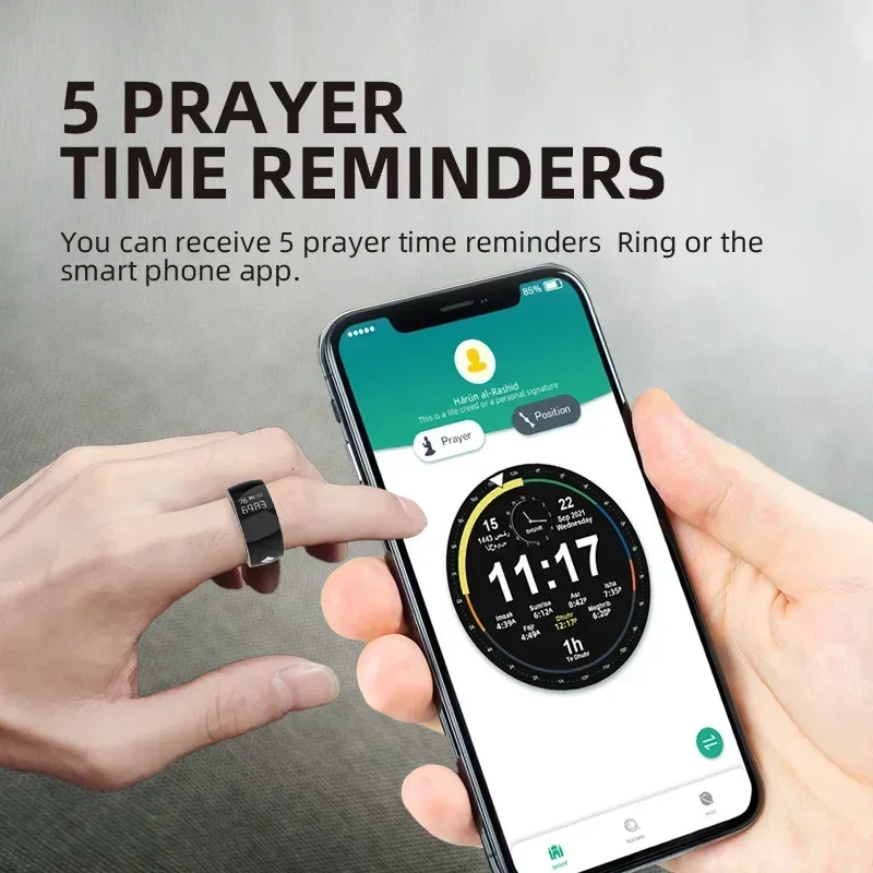 New Accurate Prayer Counter Rings, Waterproof Time Reminder Smart Ring, Display Screen Bluetooth Electronic Counter for Muslims