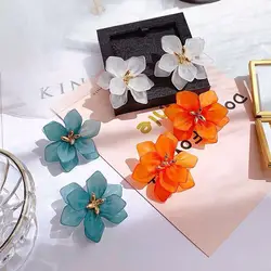 Steel Fun Jewelry Hyperbole Flower Earrings for Women Acrylic Big White Orange Green Flower Korean Fashion Holiday Earrings