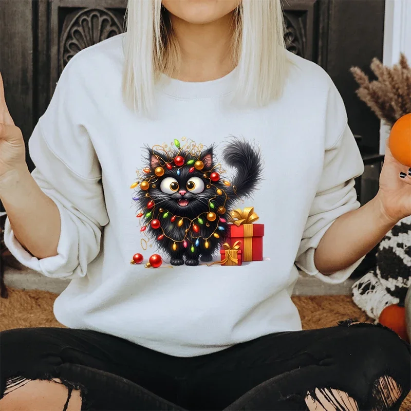 LISM women's winter clothes y2k hoodies sweatshirt 2025 Fluffy Cats Lights Holiday Cute Animal Lover Christmas Sweatshirts