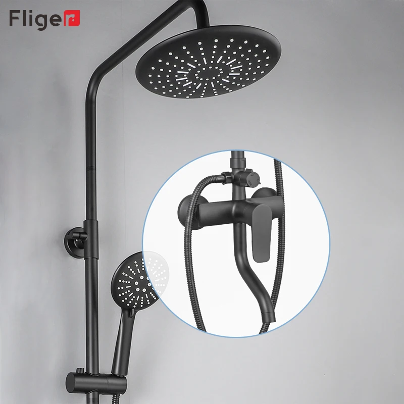 Fliger Shower Faucets Rainfall Bathroom Shower Faucet Set Bathroom Shower Set Black Bathroom Faucets Crane Shower Head