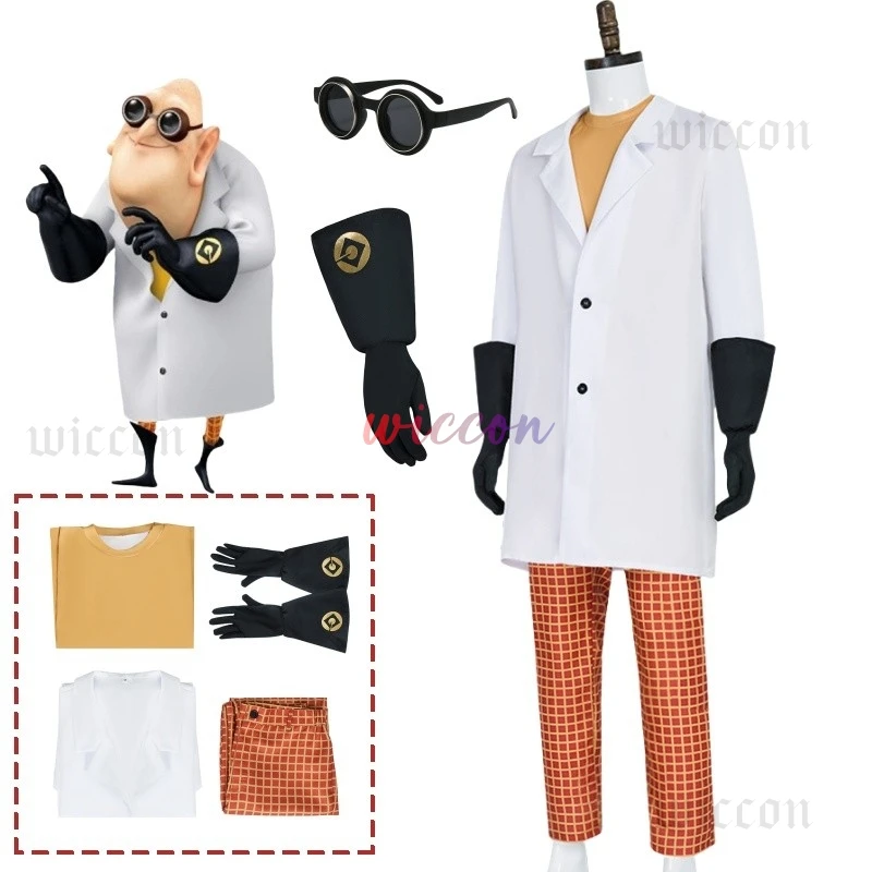 Anime Nefario Cosplay Dr Cosplay Man Nefario Dottore Gioca Costume Uniforme Occhiali Halloween Party Gioco di ruolo Outfit