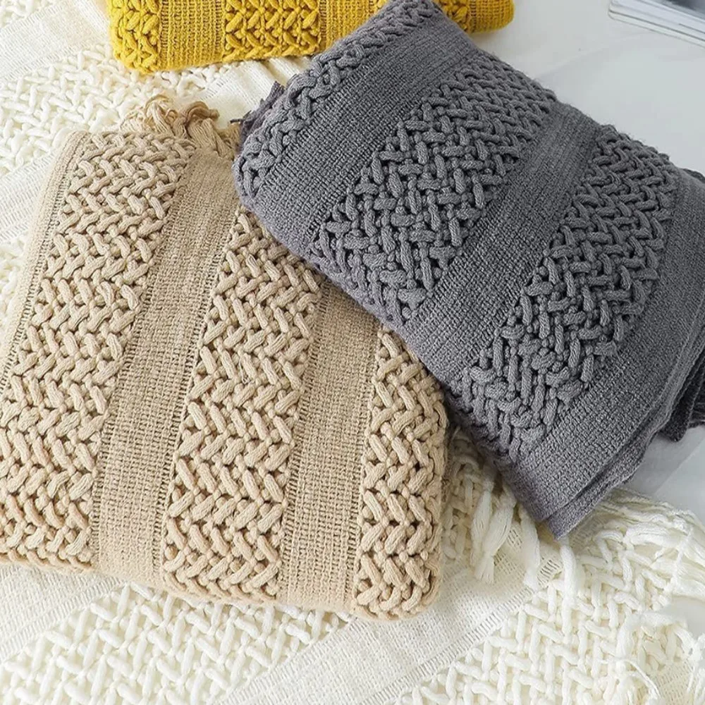 Khakifarbene graue Strickdecken mit Quasten, Sommerdecke, Bett, Sofa, Reisen, atmungsaktiv, schick, Bohemian-Stil, weich, bequem, Geschenkdecken