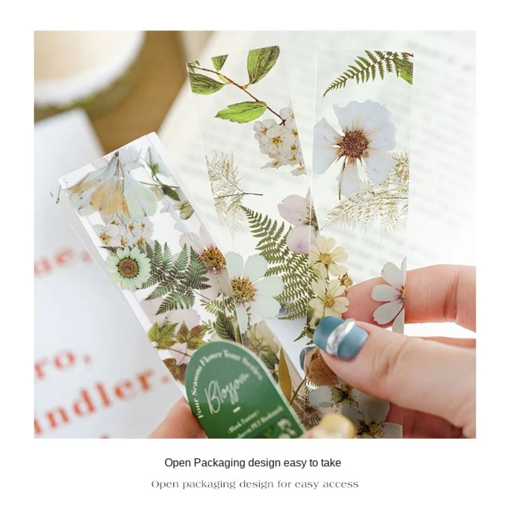 5pcs PVC Flower Travel Series Bookmark Translucent Four Seasons Reading Book Mark Stationery Natural Plant Bookmark
