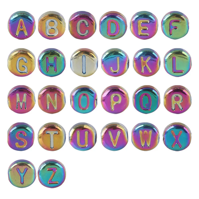 15PCS/LOT 10MM Round English Letter Bead with Middle Hole Flat Round Glass Pendant DIY Chain Bracelet Jewelry Bead Accessories