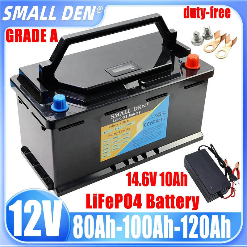 Batterie lifepo4 12V, 120ah, 100ah, 80ah, allumage automatique, démarreur de voiture, alimentation 12.8V, e-boat RV, pack de charge solaire portable AA