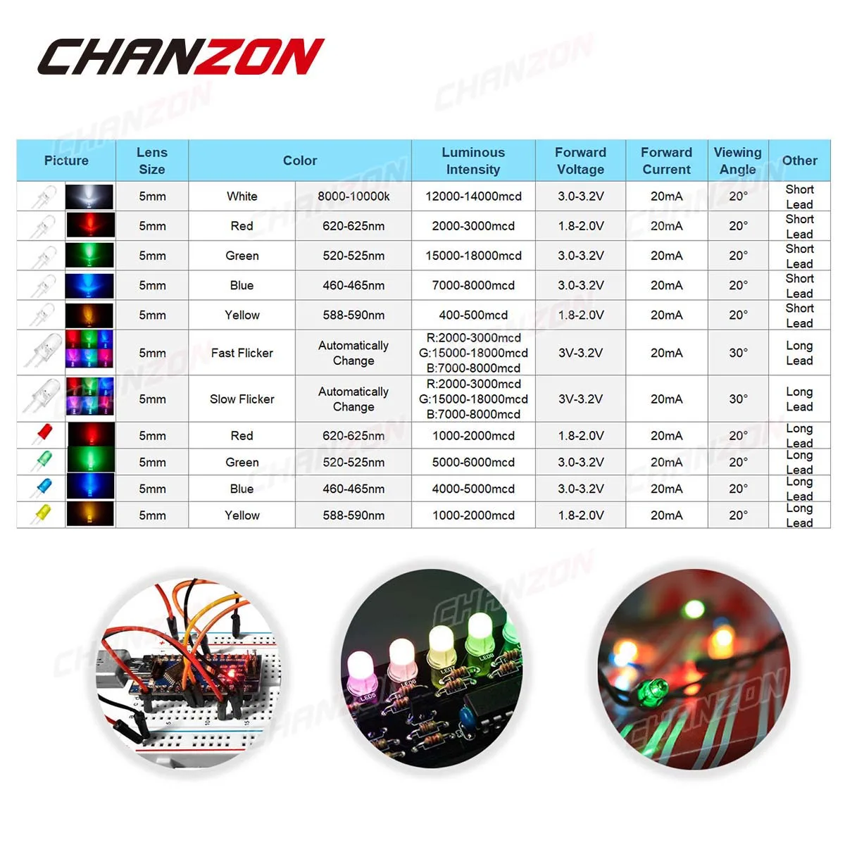 Ampoule LED à diode électroluminescente, clignotant, 5mm, RVB, blanc, rouge, bleu, vert, jaune, 3V, clignotant, indicateur Ardu37, 100 pièces