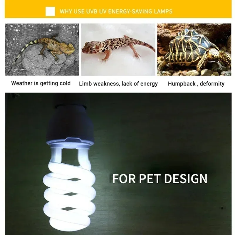 13/26W UVB lampa dla gadów energooszczędna lampa do terrarium UVA lampa grzewcza reflektor kalcium dodatek lampa dla żółwia jaszczurka wąż