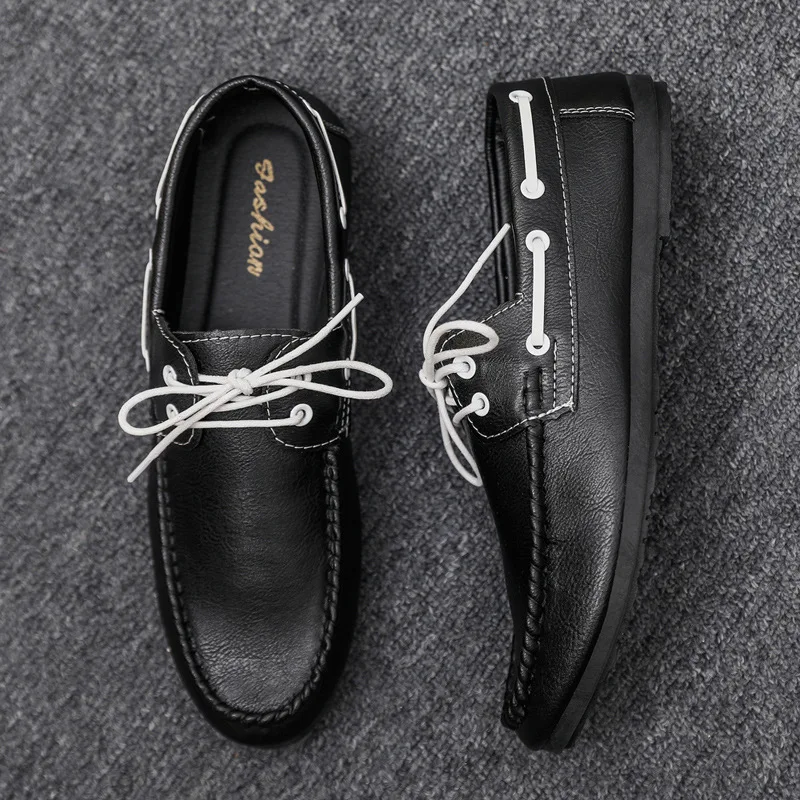 2024Hot Breathable Business Men Leather Shoes Summer Slip on Loafers Men Casual Leather Shoe Black Flats Driving Shoes Moccasins