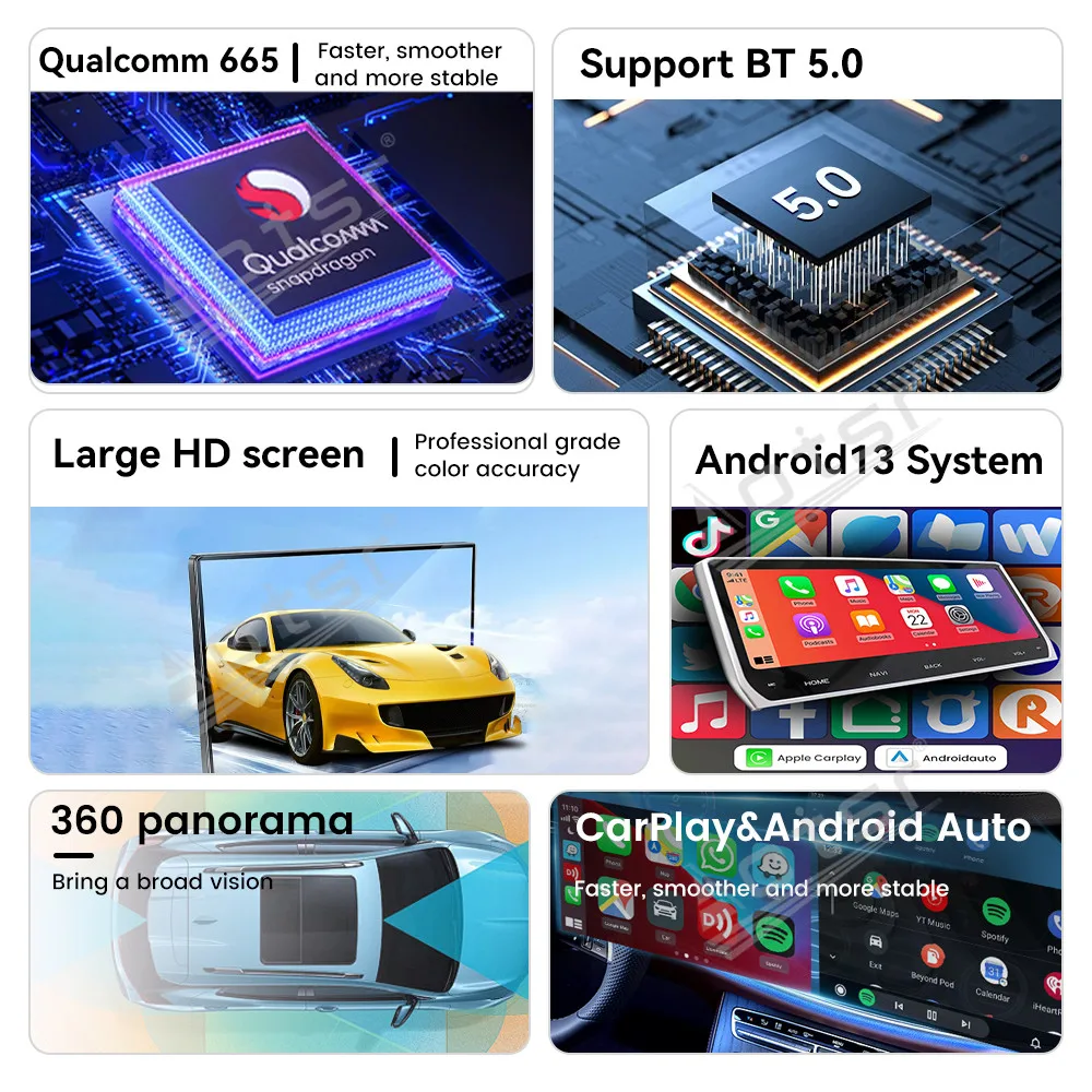 

9-дюймовый автомобильный радиоприемник CarPlay QLED Android 13.0 для Maserati GT 2007-2015, GPS-навигация, стереорекордер, мультимедийный плеер, головное устройство