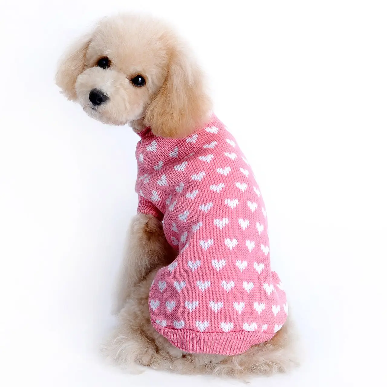 Dog Sweaters Everyday and Valentine\'s Day for Small Dogs Turtleneck Pink Dog Sweaters Knit Pullover Pet Sweater for Fall Winter