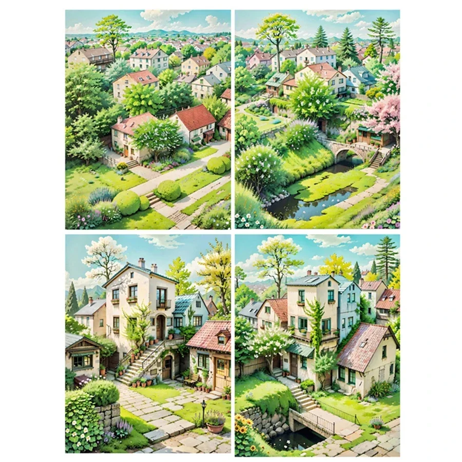 DIY 5D Diamond Painting Cross Stitch Kits Village Tree Street Mosaic Landscape Embroidery Creative Hobbies Home Decoration