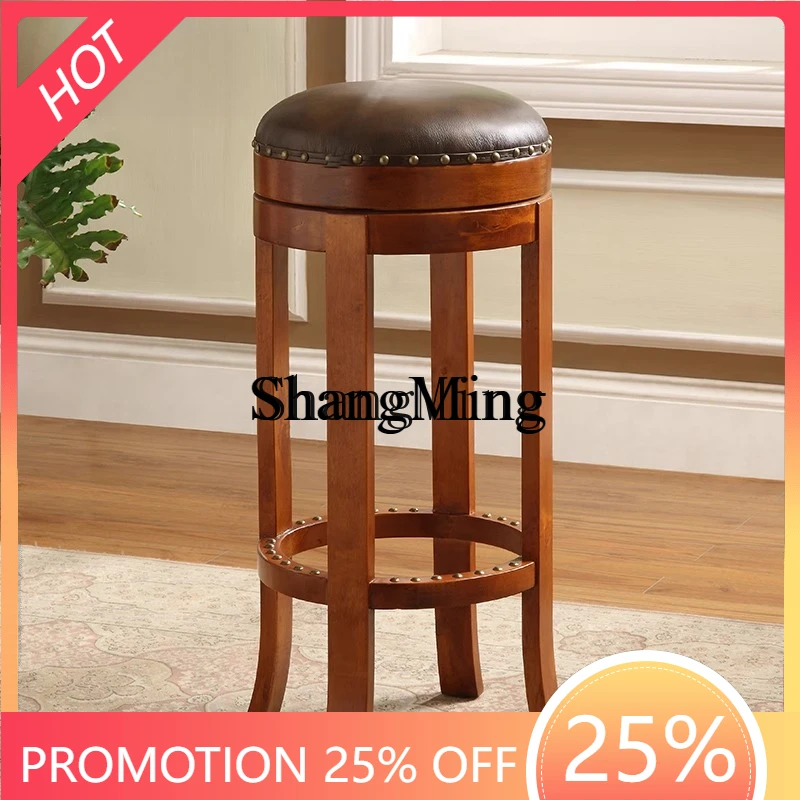 

FGgood-looking Premium Exquisite Solid Wood Leather Bar High Stool Swivel Chair Home Living Room Bar Stool