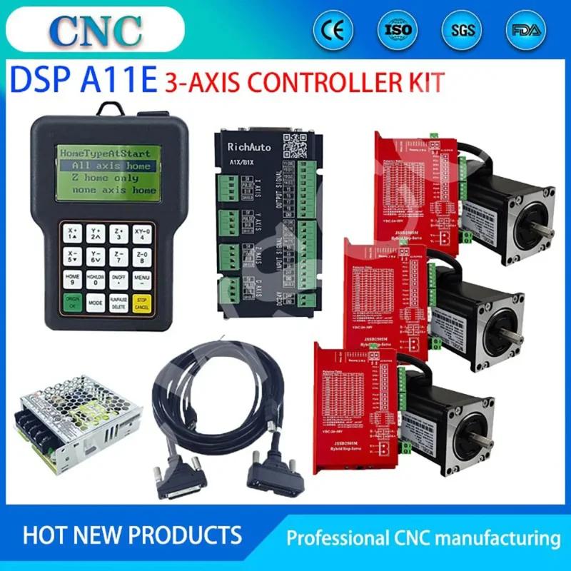 3 Axis CNC Controller Kit RichAuto DSP A11E Motion Control System Engraving NEMA23 Hybrid Servo Motor 2HSS57 JSSD2505M Driver