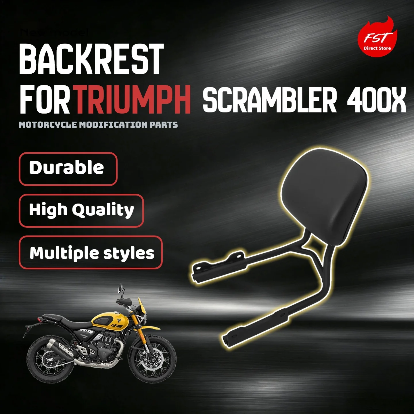 For Triumph Scrambler 400X rear backrest with luggage rack, dedicated motorcycle retrofit part