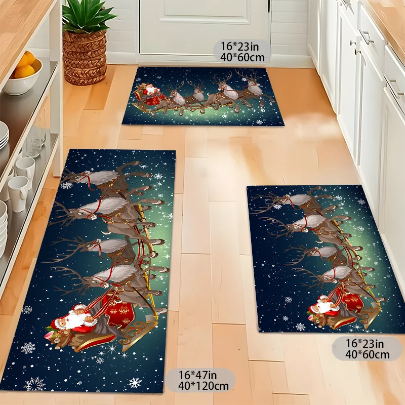 Christmas Snowflake Elk Kitchen Floor Mat Entrance Doormat Decor Hallway Balcony Rugs Bath Non-slip Mat Christmas Decorations