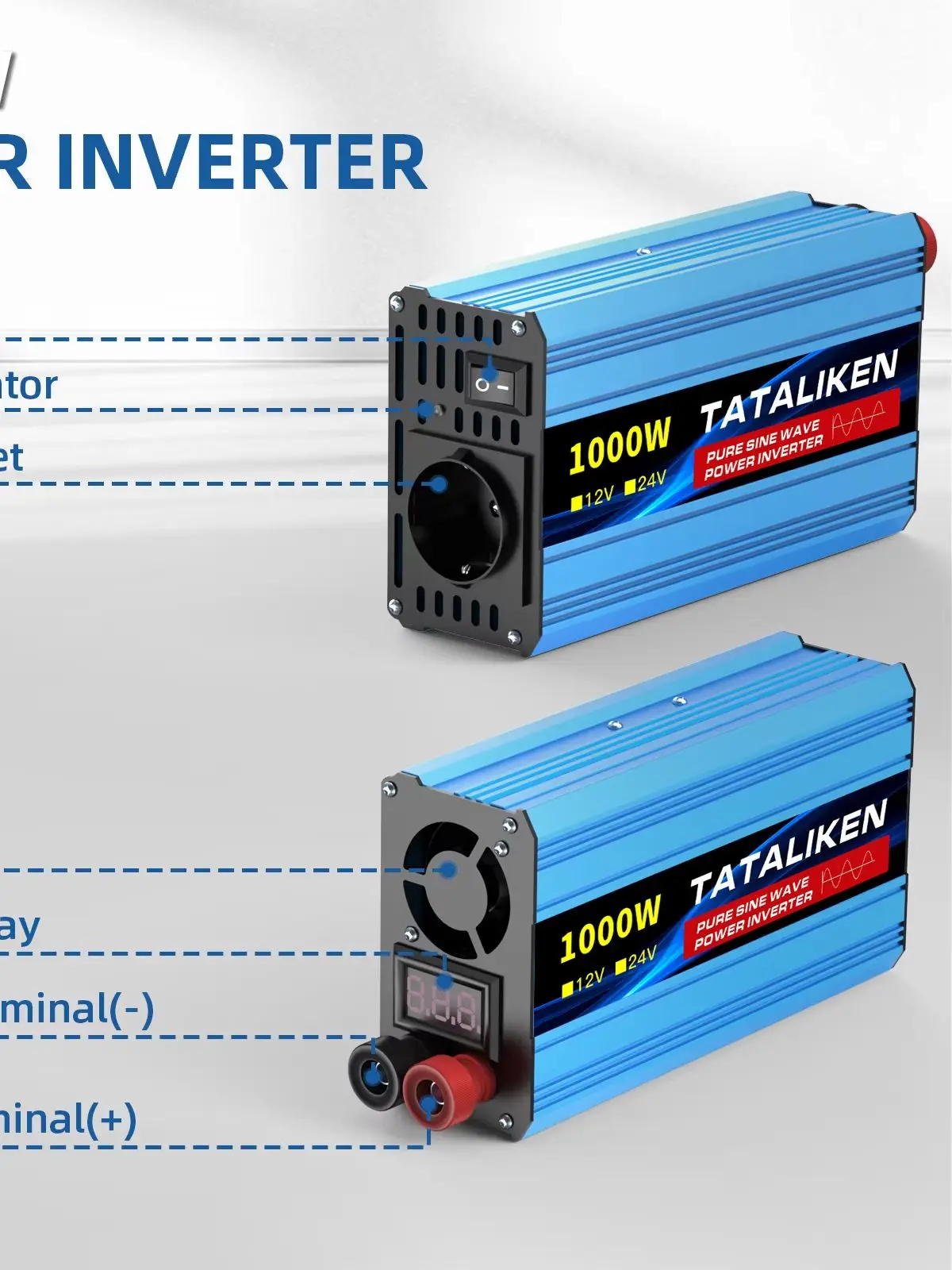 6000W/9000W Reiner Sinus-Wechselrichter, 220V AC Stromwandler mit 4 Europäischen Steckdosen, Temperaturgesteuerter Lüfter für Auto/Wohnmobil/Solar
