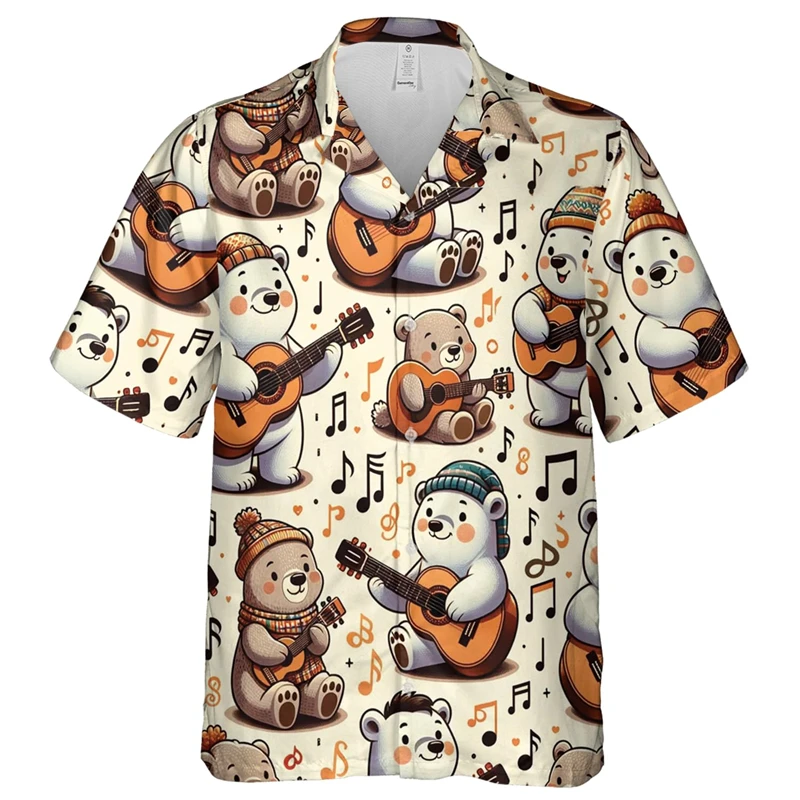 

Bear Lovers Birthday Present Lapel Blouse Cute Polar Bear 3D Printed Shirts For Men Clothes Lovely Animal Short Sleeve Blouses