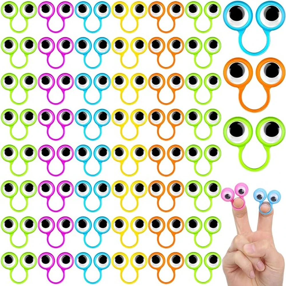 50/100Pcs 어린이를위한 재미있는 눈 반지 손가락 인형 장난감 세트 소년 소녀 생일 파티 베이비 샤워 선물 Pinata 할로윈 선물 장식