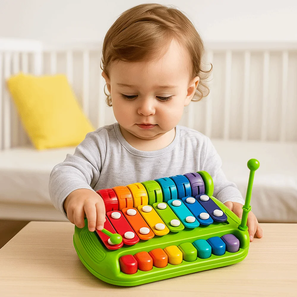 Plásticos 8 notas golpe Piano juguetes mano golpe instrumento de percusión bebé música palo palo juguete 2 en 1 educación temprana