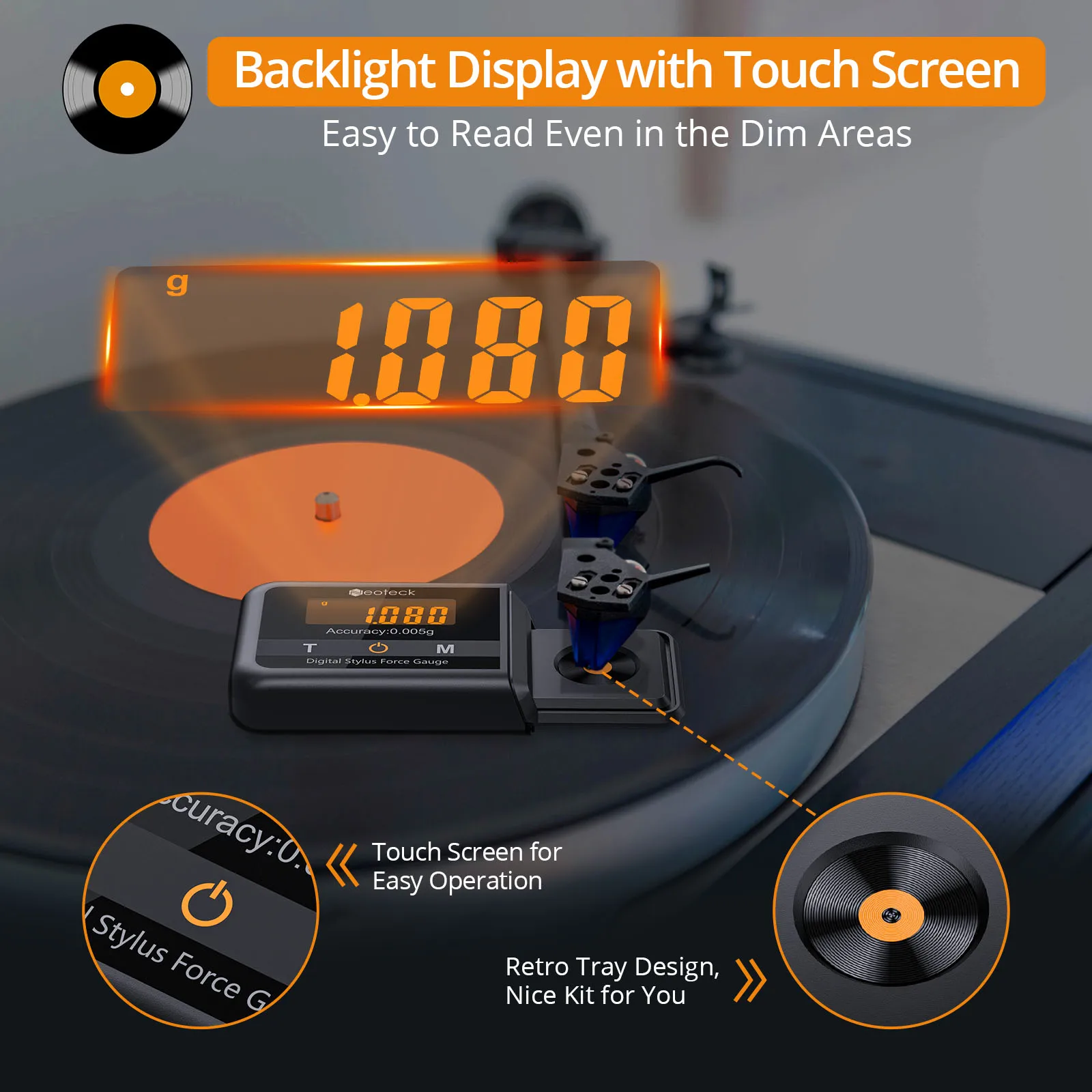 Neoteck Precision Record Level Turntable Digital Cartridge Stylus Tracking Force Pressure Gauge Scale 100g 0.005g Resolution