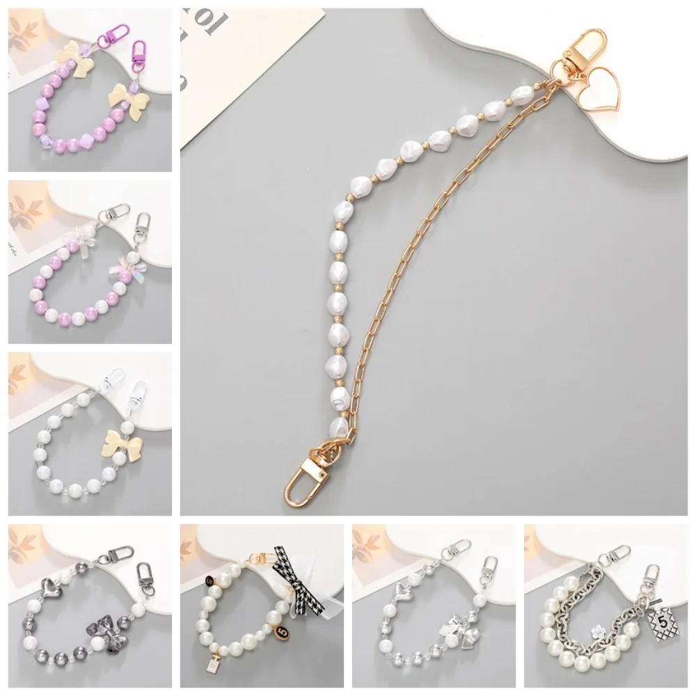 Phone Charm Mobile Phone Lanyard Beaded Short Wrist Strap Pearl Phone Pendant Double Layer Hand-held Cellphone Strap Beaded