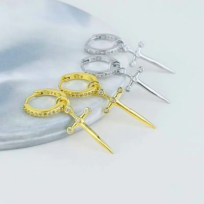 925 Sterling Silver Ear Needle Cross/Snake Pendant Hoop gold Earrings for women Punk Trend Earrings Fashion Party Jewelry gifts