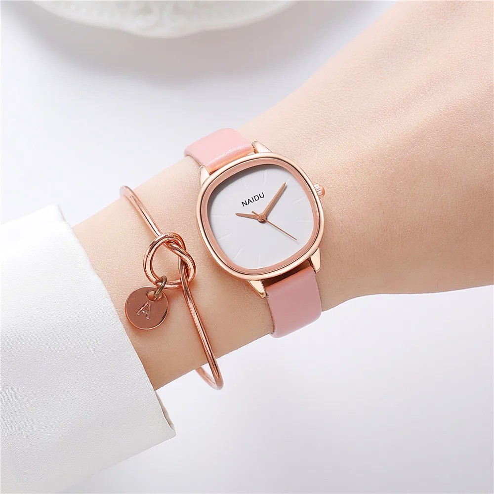 2pcs/set fashion simple PU leather quartz women ladies watch