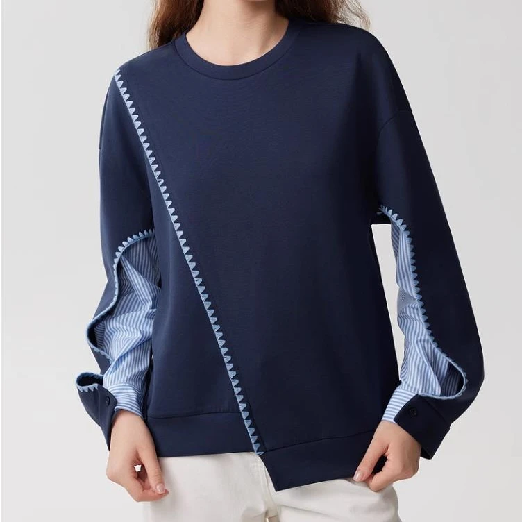 

striped sweatshirts women autumn dark blue tops