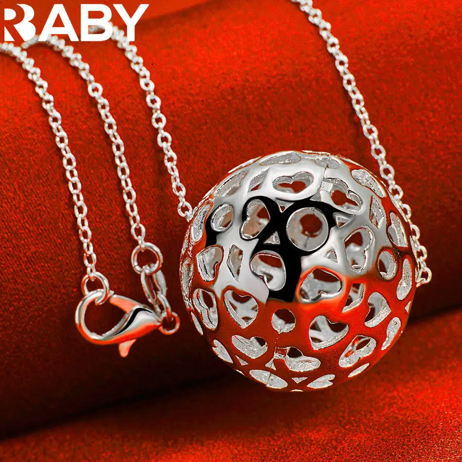 URBABY 40-75 سنتيمتر 925 فضة الجوف الكرة قلادة قلادة للنساء الرجال الإبداع الهدايا الشارع كل مباراة الطرف واليومية