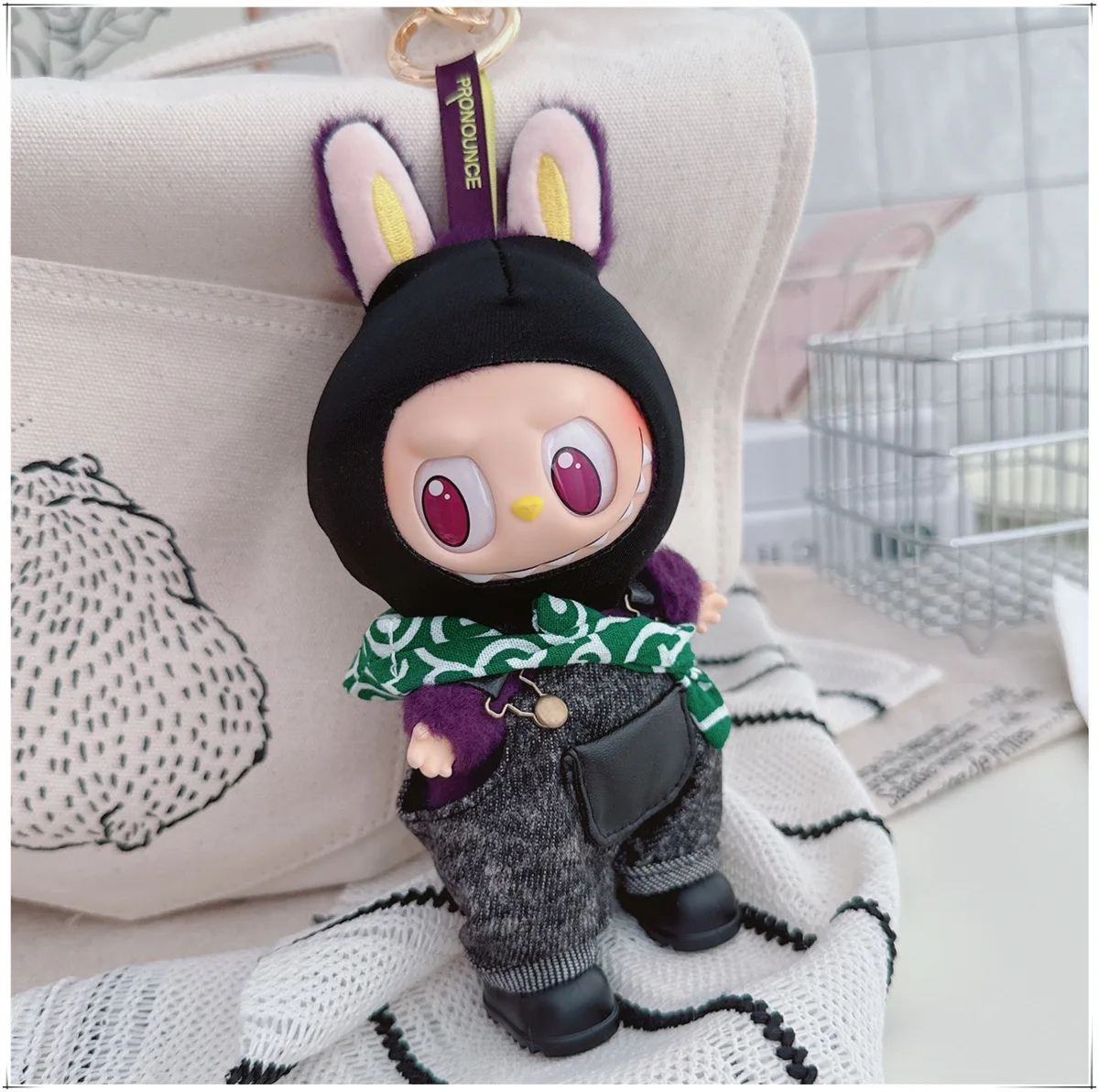 LABUBU เสื้อผ้า Night Role-Play AS the Black-headed Bag Thief,LABUBU อุปกรณ์เสริม,อินเทรนด์กางเกง DIY อุปกรณ์ชุดไม่มีตุ๊กตา