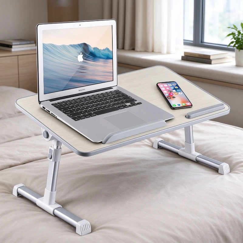 Adjustable Folding Bed Desk with Four Angle Levels, Height Control, Soft Non Slip Wrist Rest plus Compact Study Dining Storage