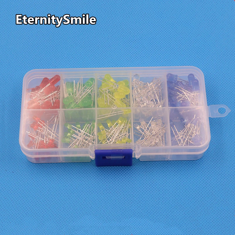 200PCS/Lot 3MM 5MM Led Kit With Box Mixed 5 Color Red Green Yellow Blue White Light Emitting Diode Assortment 20PCS Each