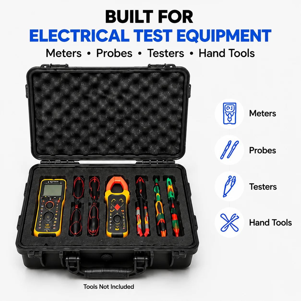 Portable Instrument Storage Case with Customizable Foam Multiple Sizes for Electronics Test Meters Measuring Devices CablesTools