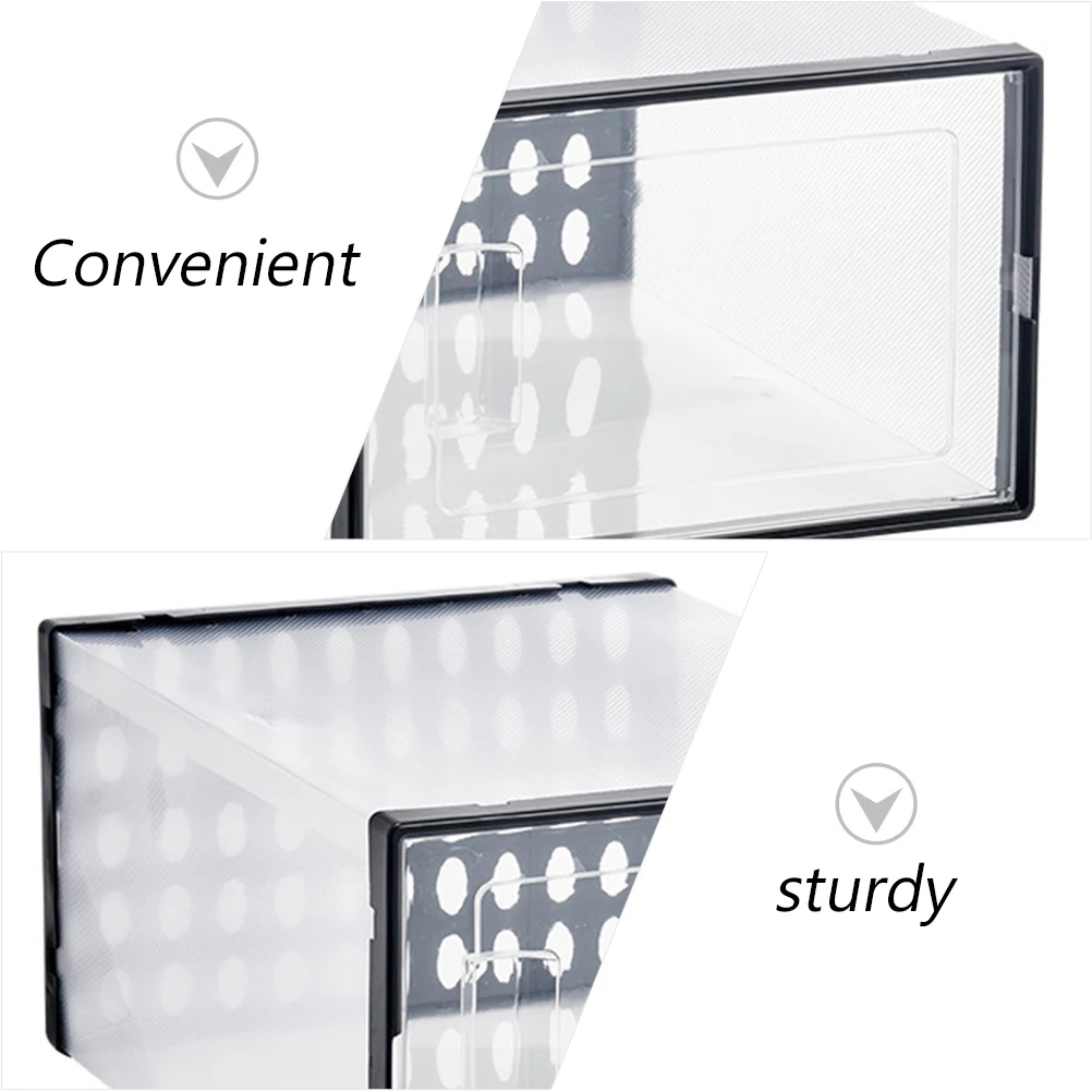 

3 Pcs Black 34x15.5x24CM Transparent Shoe Boxes Storage Containers PP Stackable Home Dorm Bedroom Shoes Box