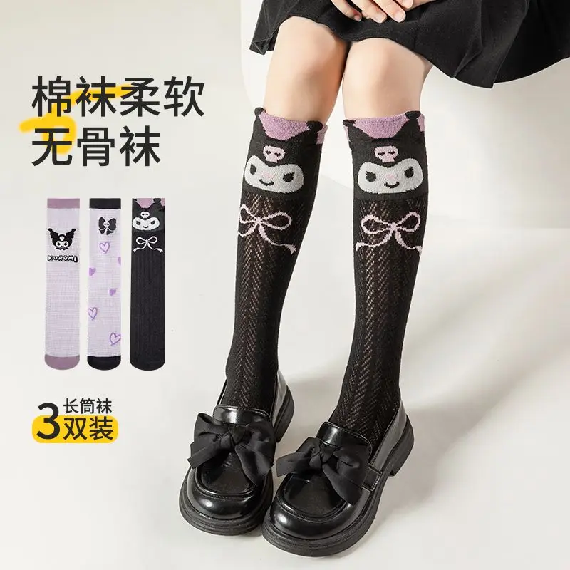 MINISO Sanrios Kuromi Top High Hat Socks Cute Children's Cartoon Hat Cotton Baby Long Hat Girl Calf Sock Christmas Birthday Gift