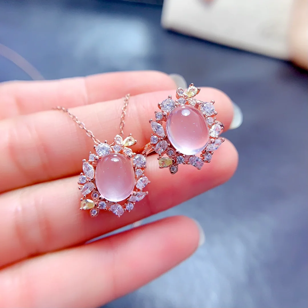Timeless Design Natural Pink Crystal 8*10mm S925 Silver Shining Pink Gemstone Gemstones Gloss Occasion Matching Jewelry