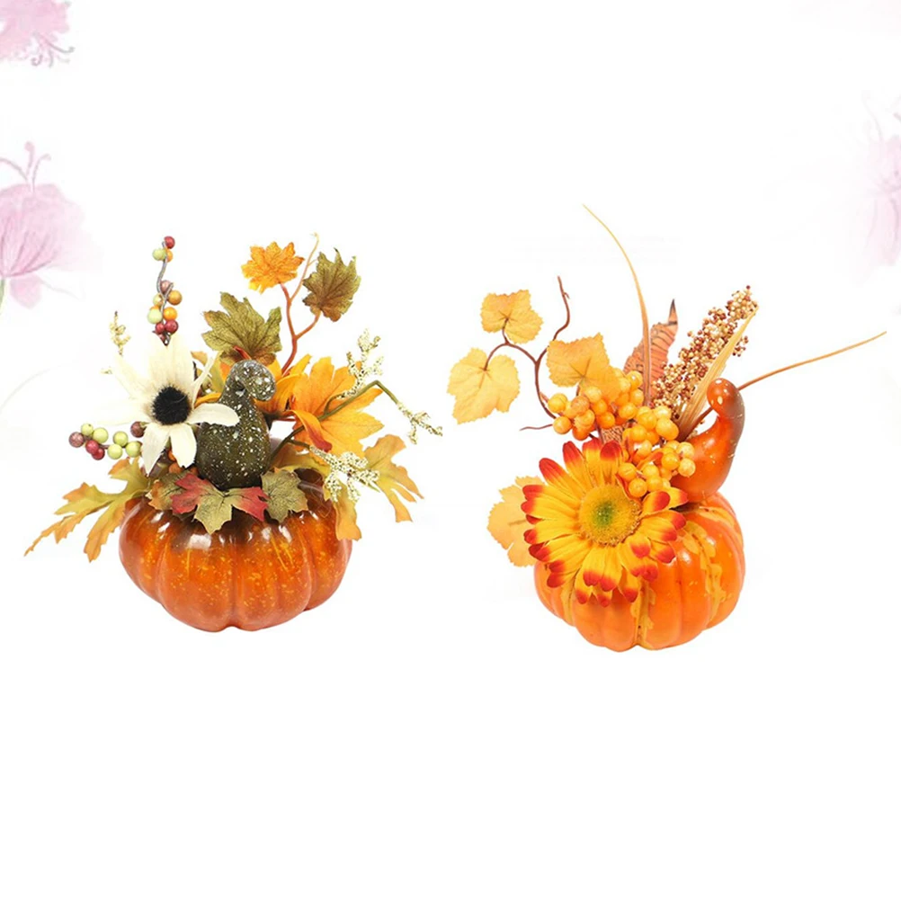 

2pcs Artificial Maple Leaf Pumpkin Decor Autumn HalloweenFloral Arrangement Centerpiece Table Ornament Material