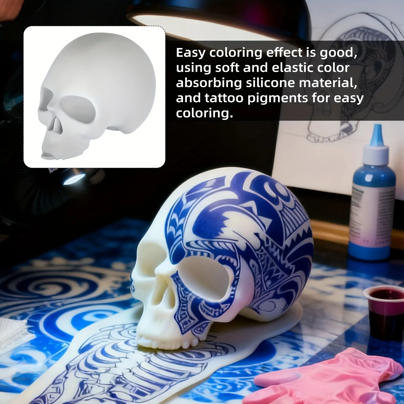 DQFART الوشم سيليكون الجمجمة الوشم ممارسة لوازم ماكياج اكسسوارات 3D رئيس فارغة التطريز الوشم الفنانين الوشم الإمدادات #4