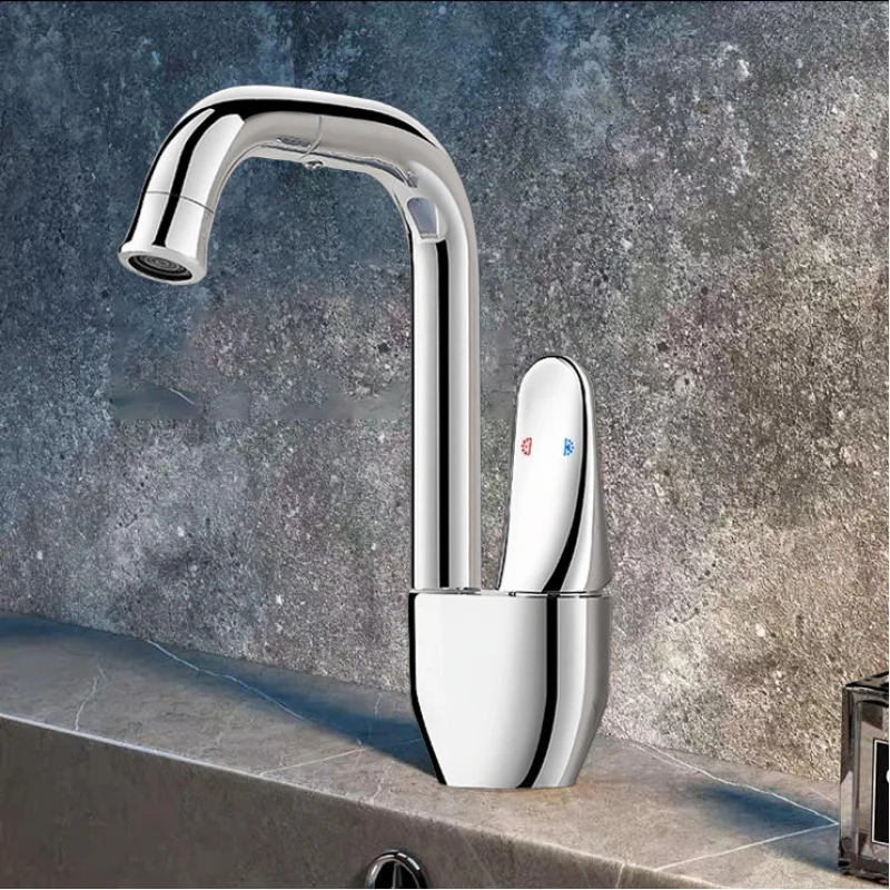 

Brushed Brass Bathroom Faucet Rotatable Spout Hot Cold Mixer Tap For Homestay Vanity Sink