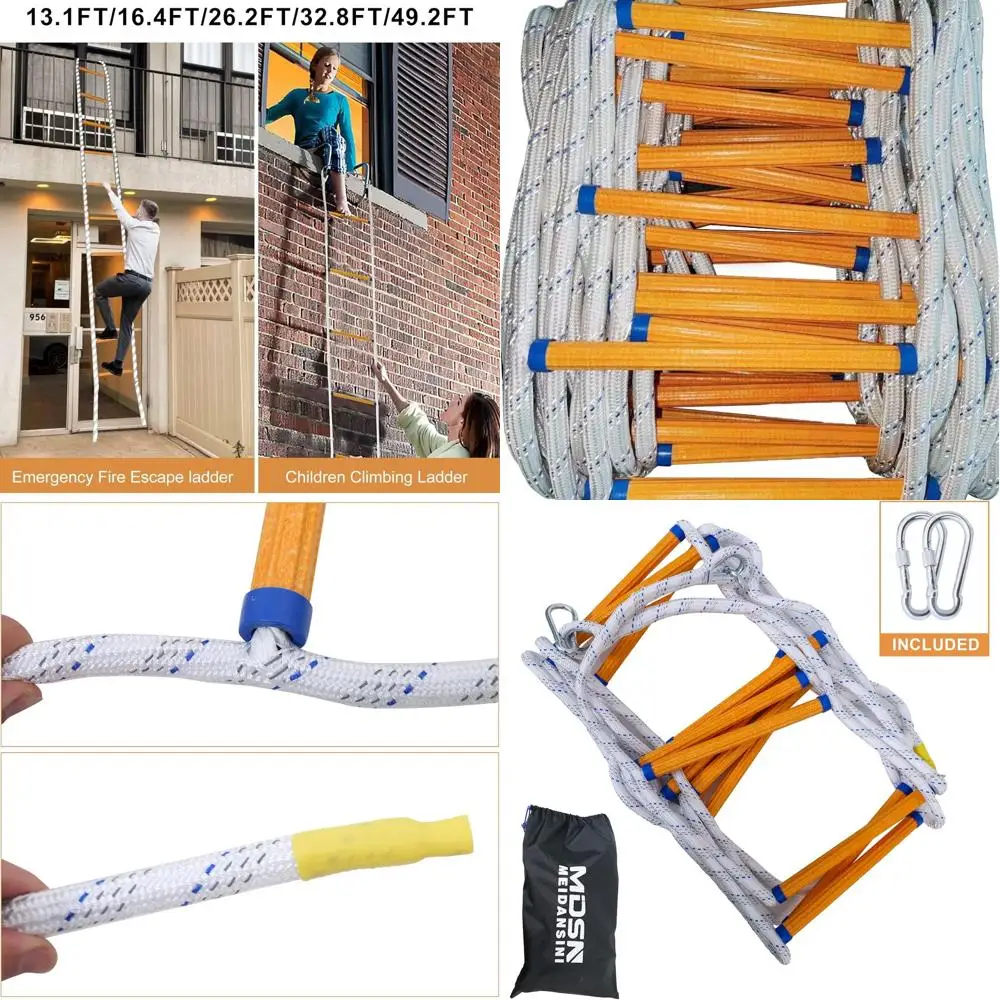 

Огнестойкая лестница для аварийного спасения длиной 65 футов с крючками, портативная и прочная для 4 историй, вмещает 2000 фунтов