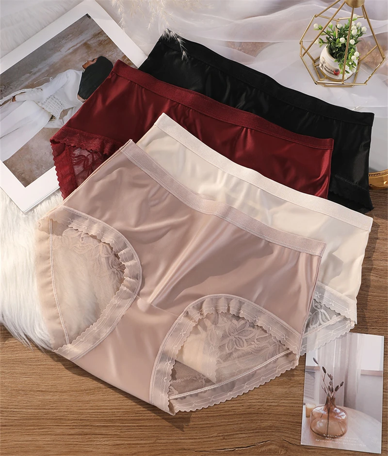 Sexy lingеrie Plus size ropa interior femenina translucent lace underwear women hollowed out lenceria satin calzones para mujer