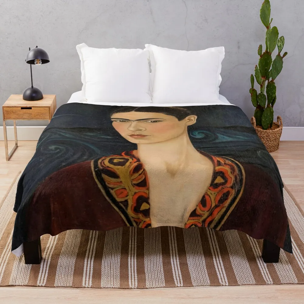 Self Portrait in a Velvet Dress by Frida Kahlo Throw Blanket decorative Summer Weighted Soft Blankets