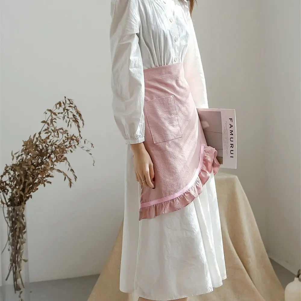 Durable Elegant Waist Apron Irregular with Large Pocket Half Aprons with Ruffles Anti Oil Waterproof Apron Baking