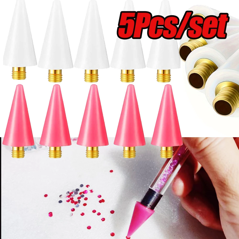 5Pcs Red/White Wax Dotting Pen Head 2.3cm Replaceable Picker Rhinestones Dotting Pen Self-adhesive Manicure Wax Head Dotting Pen